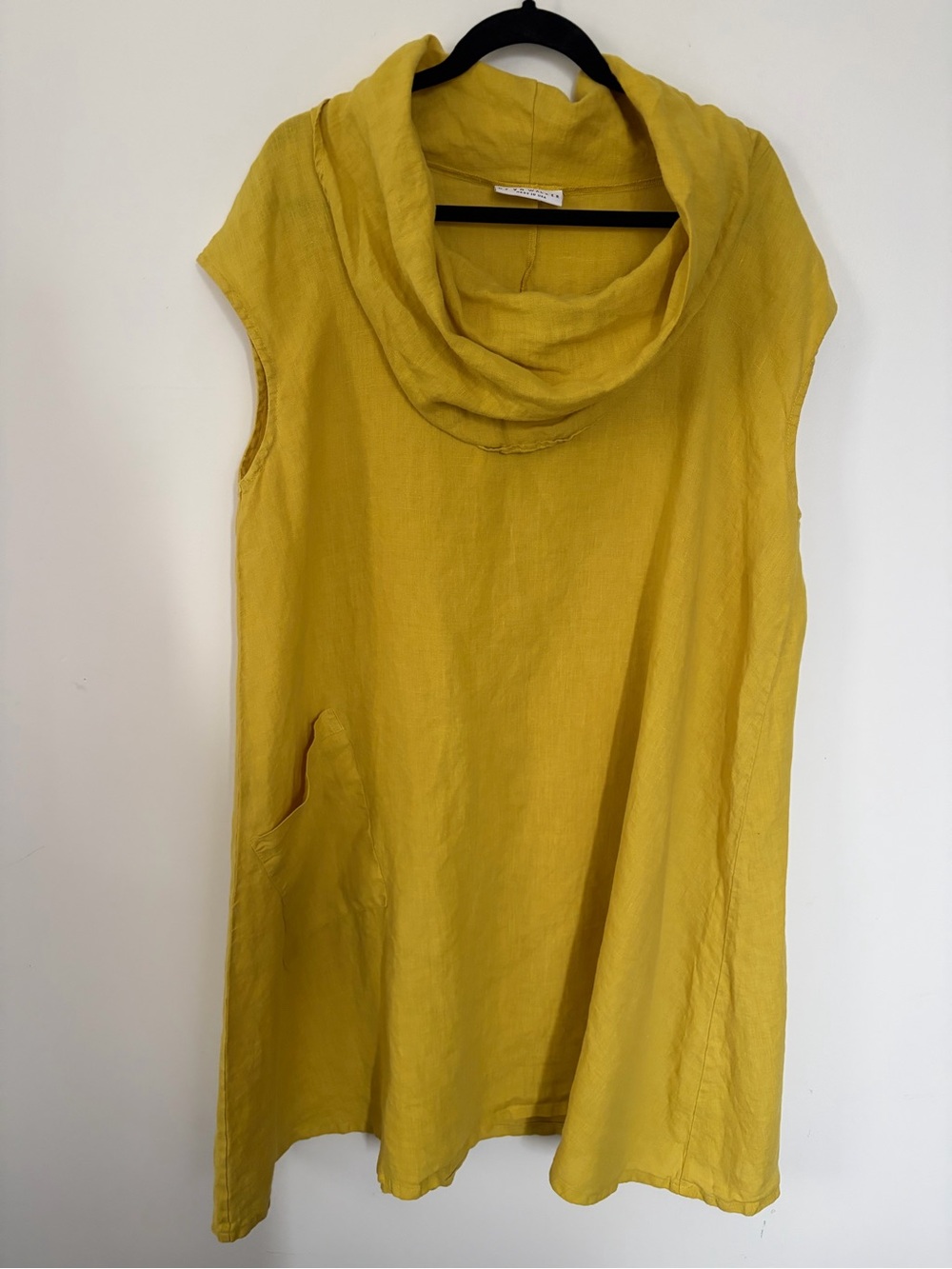 BRYN Walker 100% Linen Sleeveless Cowl Neck Tunic - Mustard Yellow - Medium
